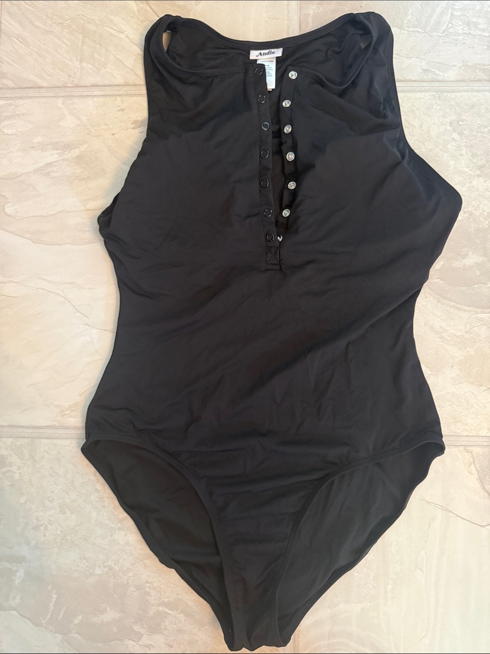 Andie Malibu black snap front one piece - Picture 2 of 5